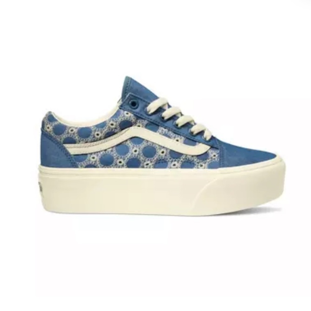 New Vans Old Skool Stacked Denim Mix Blue White Platform Sneakers